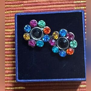 Crystal Flower Clip Earrings